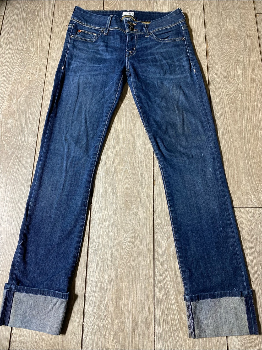 Hudson Jeans Ginny Cropped Straight Leg Cuffed Blue Denim Size 24 (0) Y2K
